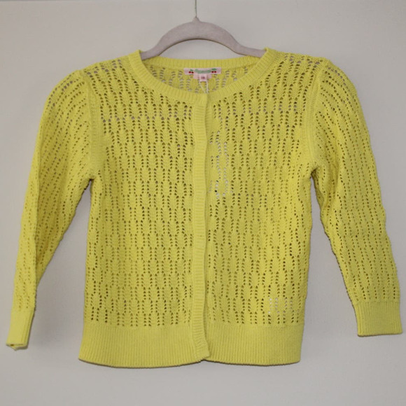 Bonpoint Other - NWT Bonpoint Girls 3/4 Sleeve Yellow Lemon Crochet Cardigan Sweater Cotton 12